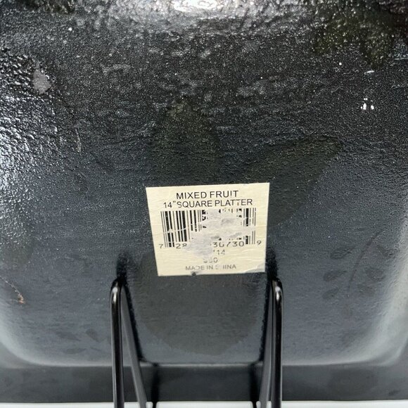 Large 14" Recessed Square Platter Vibrant Fused Glass Fruit on Black Background - Picture 7 of 9